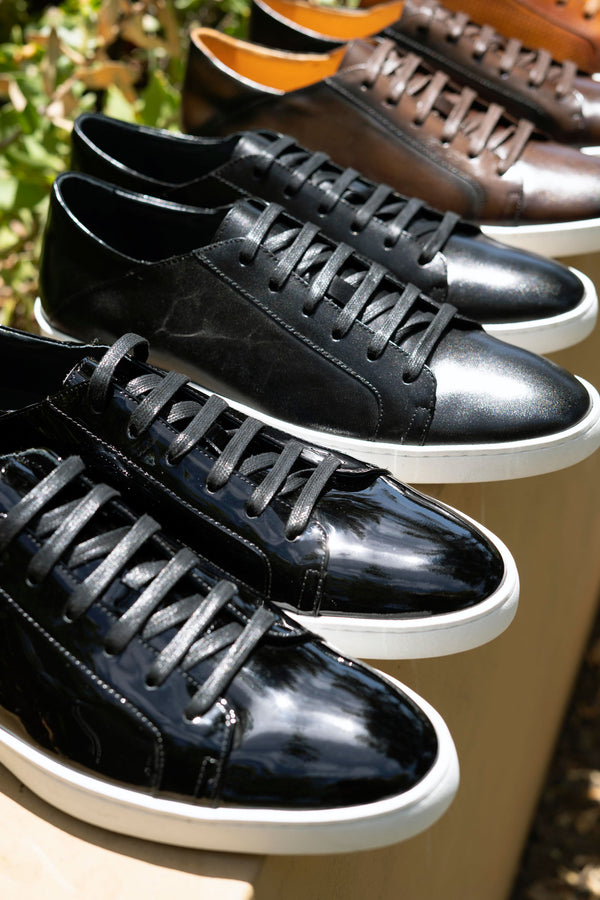 C&E Shoes Calfskin Lace-Up Sneaker - Black