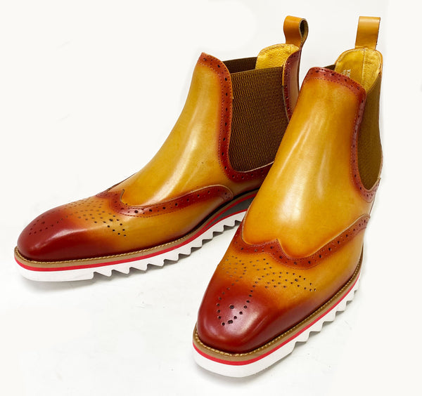 C&E Shoes Calfskin Wingtip Boot - Cognac