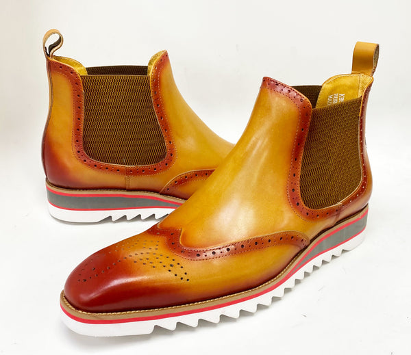 C&E Shoes Calfskin Wingtip Boot - Cognac