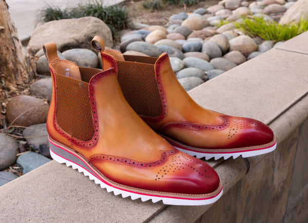 C&E Shoes Calfskin Wingtip Boot - Cognac