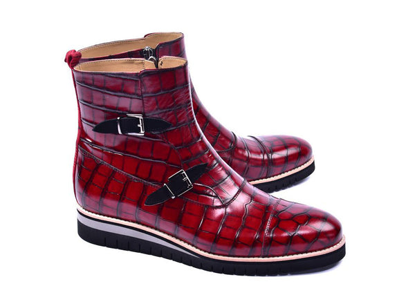 Corrente Crocodile Calfskin Boot - Red