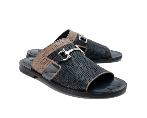 Corrente Perforated Calfskin Sandal - Navy