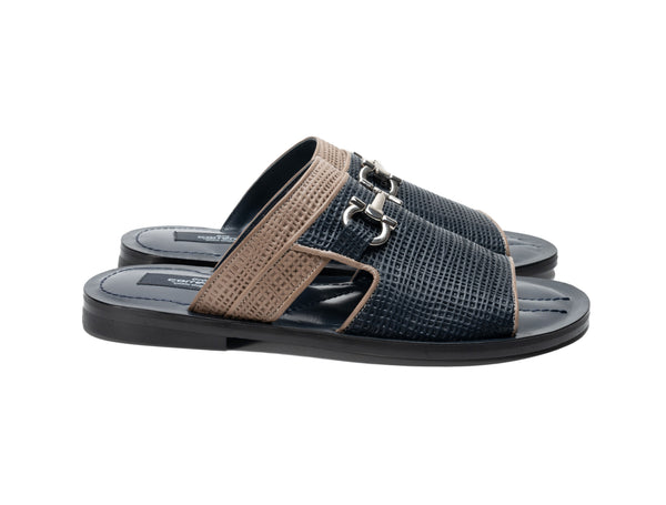 Corrente Perforated Calfskin Sandal - Navy