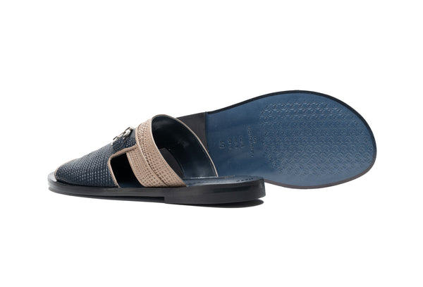 Corrente Perforated Calfskin Sandal - Navy