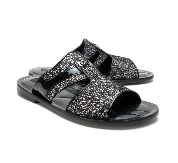 Corrente Linen Calfskin Sandal - Black