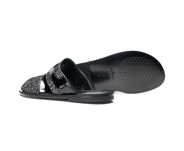 Corrente Linen Calfskin Sandal - Black