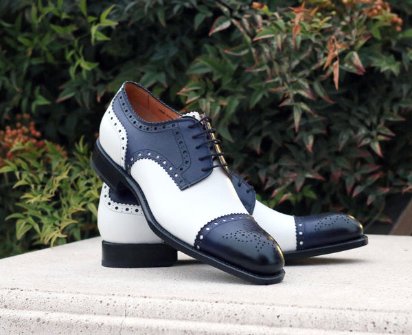 Ugo Vasare Oxford Calfskin Shoes - Blue/White
