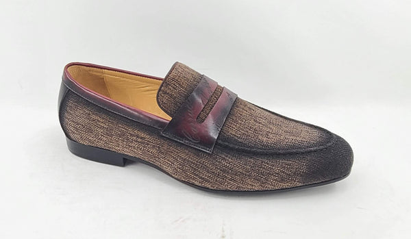 C&E Shoes Canvas Calfskin Loafer - Brown/Burgundy
