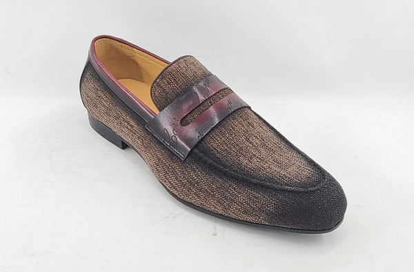 C&E Shoes Canvas Calfskin Loafer - Brown/Burgundy