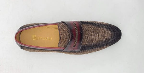 C&E Shoes Canvas Calfskin Loafer - Brown/Burgundy