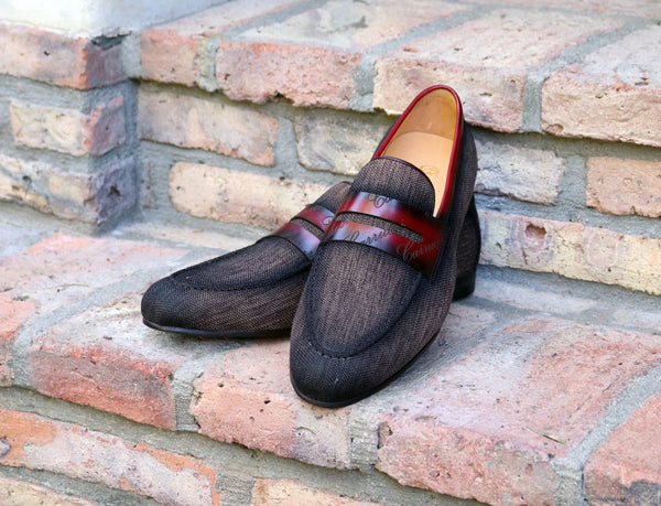 C&E Shoes Canvas Calfskin Loafer - Brown/Burgundy
