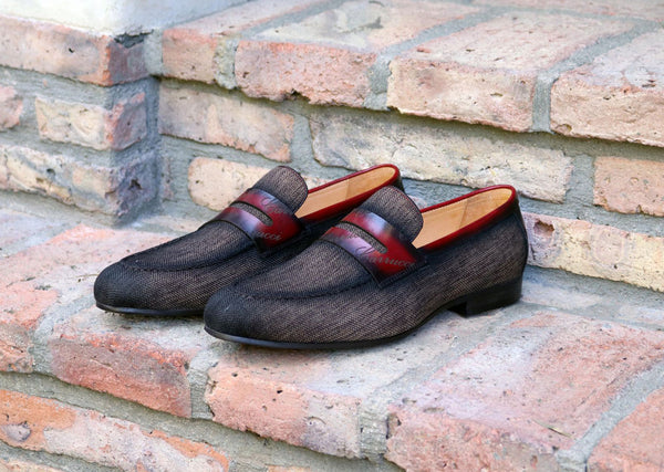 C&E Shoes Canvas Calfskin Loafer - Brown/Burgundy