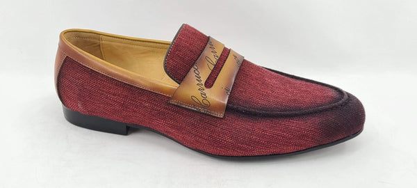 Carrucci Canvas Calfskin Loafer - Burgundy/Camel