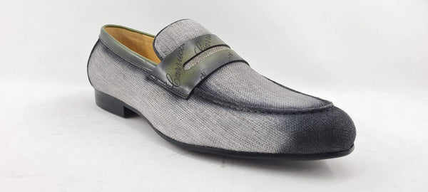 C&E Shoes Canvas Calfskin Loafer - Grey/Olive