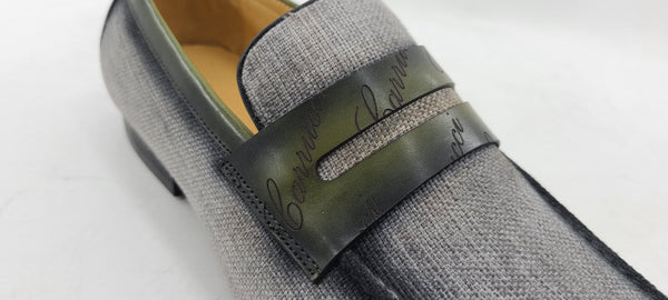 C&E Shoes Canvas Calfskin Loafer - Grey/Olive