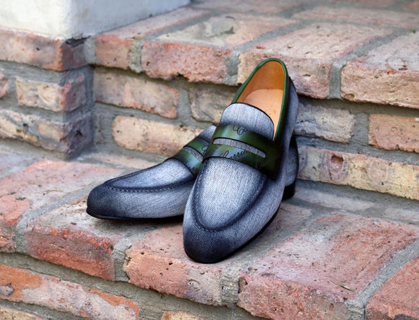 C&E Shoes Canvas Calfskin Loafer - Grey/Olive