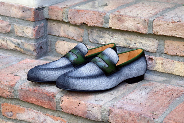 C&E Shoes Canvas Calfskin Loafer - Grey/Olive
