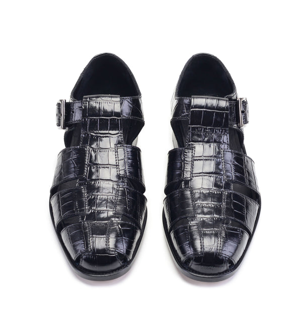 Pelle Exotics Crocodile Sandal - Black