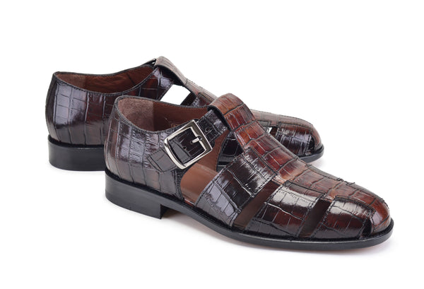 Pelle Crocodile Calfskin Sandal - Brown