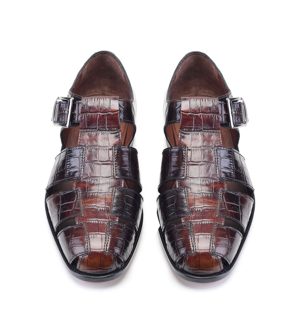 Pelle Crocodile Calfskin Sandal - Brown