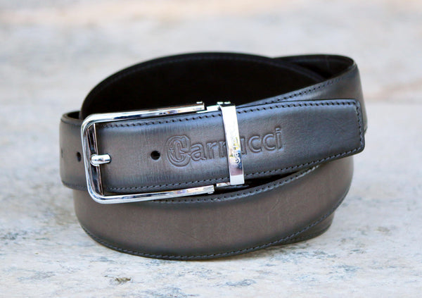 Carrucci Burnished Calfskin Belt - Grey