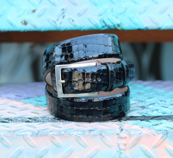 Corrente Crocodile Calfskin Belt - Black