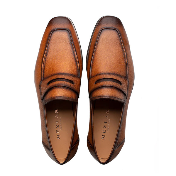 Mezlan Deerskin Penny Loafer - Cognac