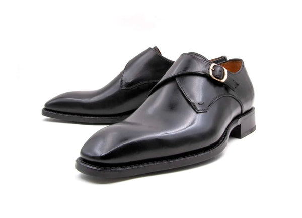 Ugo Vasare "Edward Sr." Burnished Calfskin Monkstrap Shoe Black