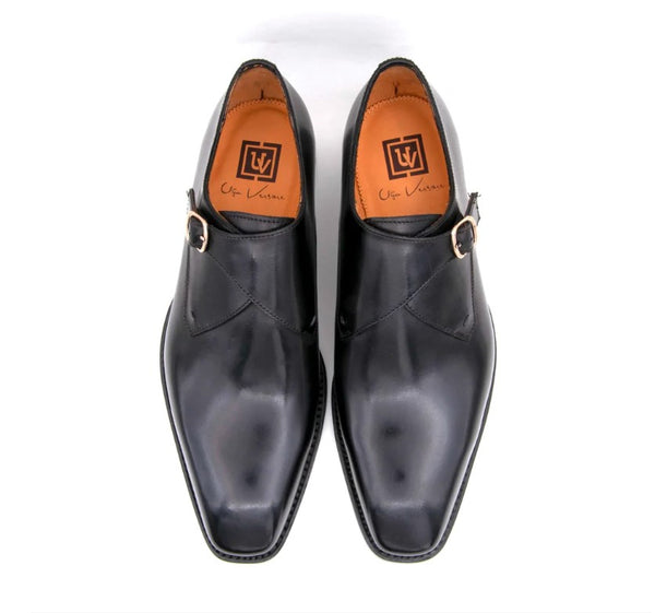 Ugo Vasare "Edward Sr." Burnished Calfskin Monkstrap Shoe Black
