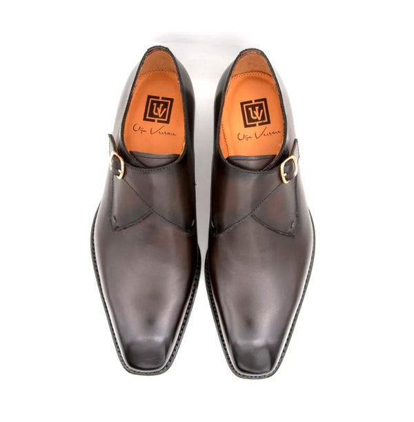Ugo Vasare "Edward Sr." Burnished Calfskin Monkstrap Shoe Brown