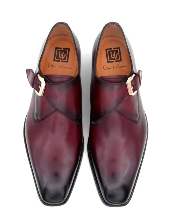 Ugo Vasare "Edward Sr." Burnished Calfskin Monkstrap Shoe Burgundy