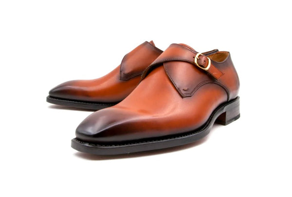 Ugo Vasare "Edward Sr." Burnished Calfskin Monkstrap Shoe Camel