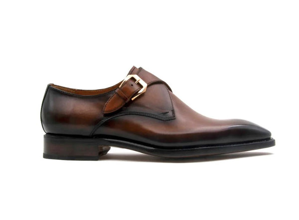 Ugo Vasare "Edward Sr." Burnished Calfskin Monkstrap Shoe Tobacco