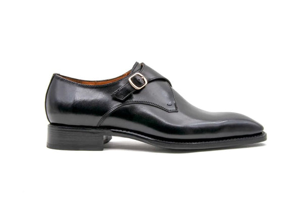 Ugo Vasare "Edward Sr." Burnished Calfskin Monkstrap Shoe Black