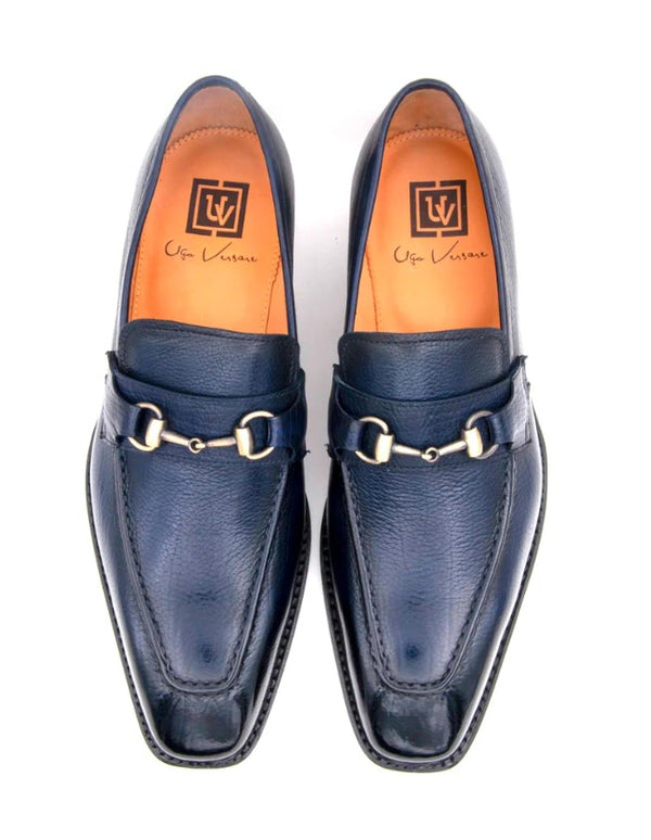 Ugo Vasare Shoes "Harry" Lama Skin Slip-On Loafer Navy