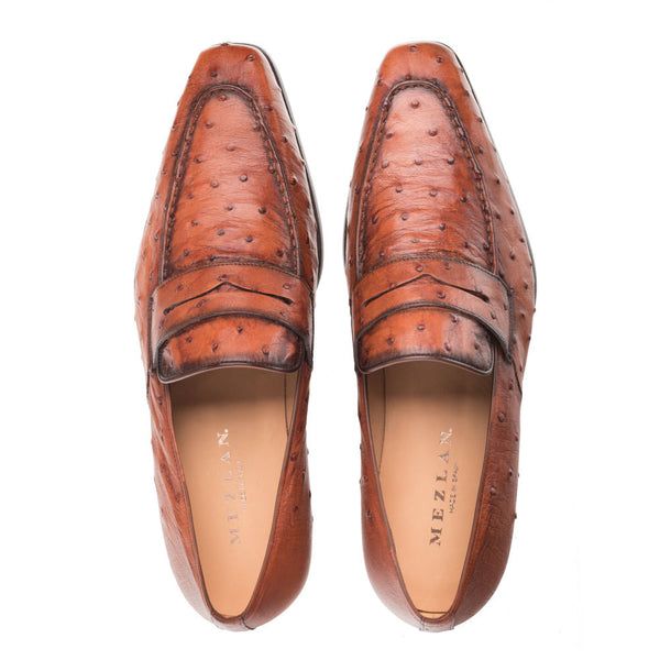 Mezlan Lisbon Ostrich Loafer - Brandy