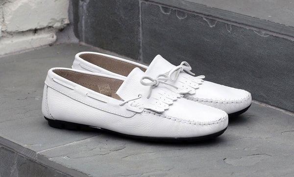 C&E Calfskin Driving Moccasin - White