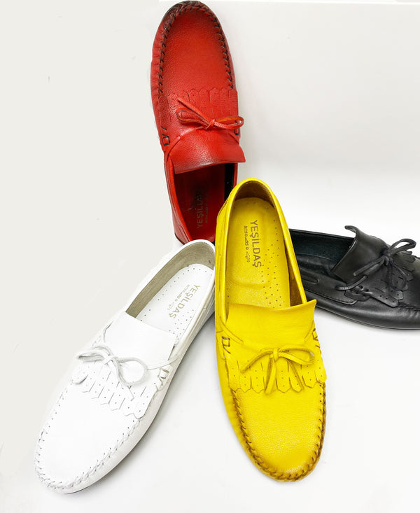 C&E Calfskin Driving Moccasin - White