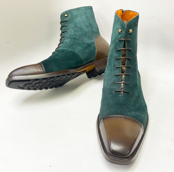 Mezlan Suede/Calfskin Boot - Forest Green/Brown